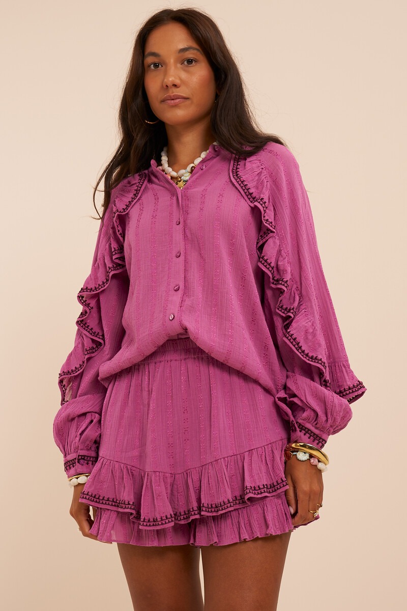 Pink blouse with embroidery and ruffle details | My Jewellery
