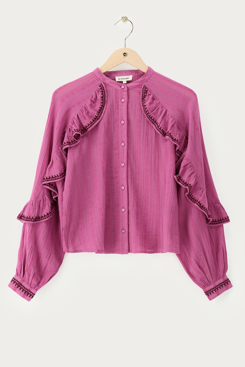 Pink blouse with embroidery and ruffle details | My Jewellery