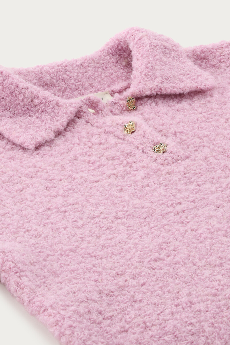 Pink long-sleeved bouclé polo shirt | My Jewellery