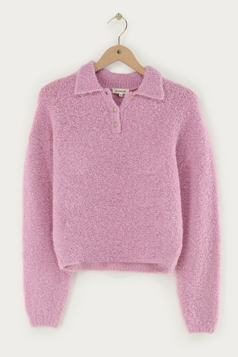 Pink long-sleeved bouclé polo shirt | My Jewellery