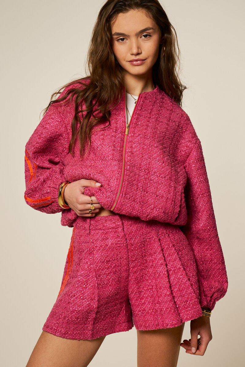 Pink bouclé shorts with tapes | My Jewellery