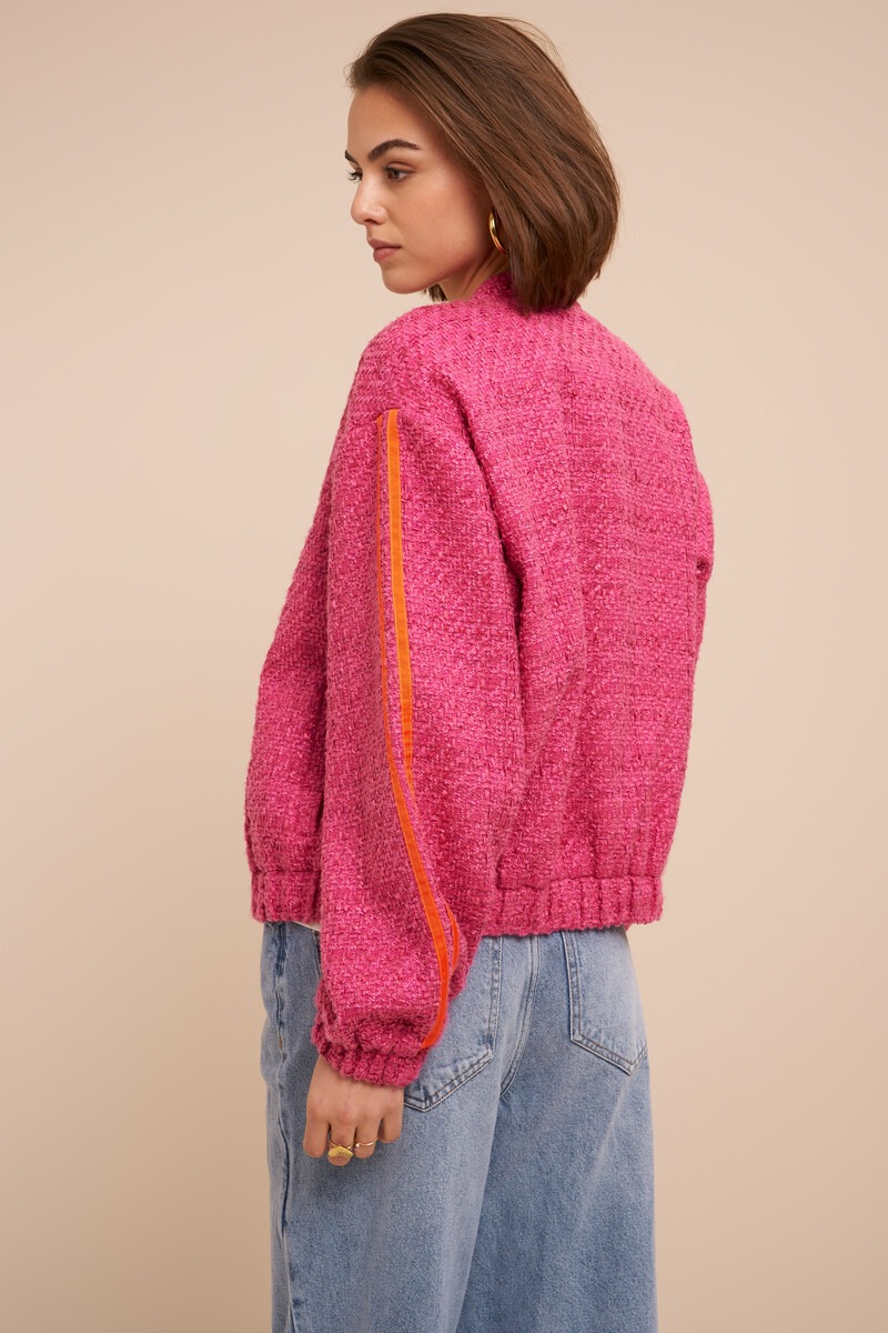 Pink bouclé bomber with side stripes | My Jewellery
