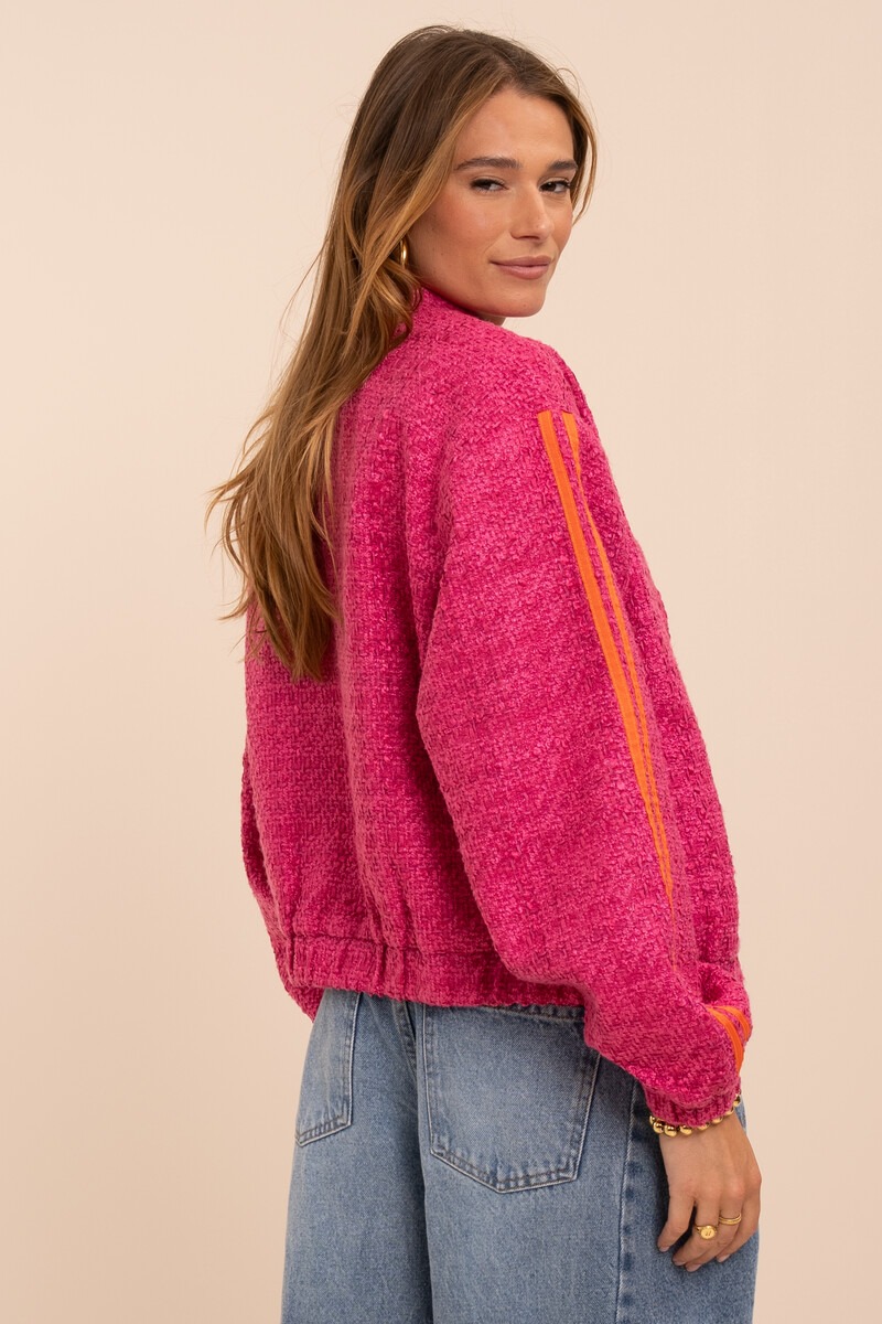 Pink bouclé bomber with side stripes | My Jewellery