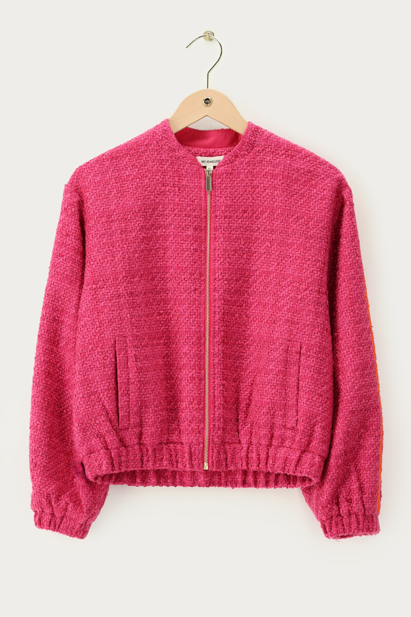 Pink bouclé bomber with side stripes | My Jewellery