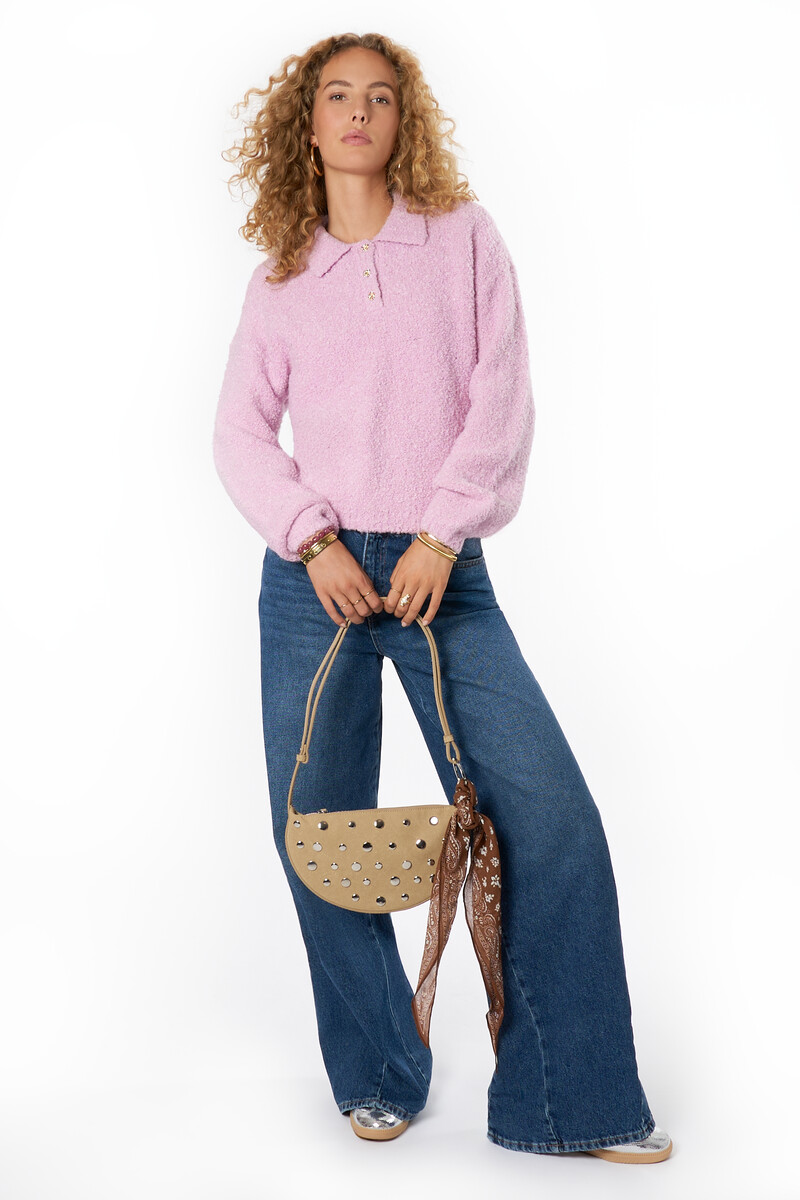 Pink long-sleeved bouclé polo shirt | My Jewellery