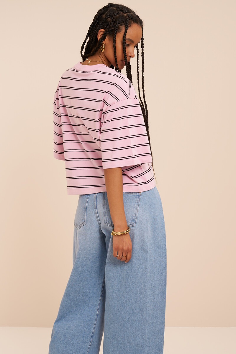 Pink boxy T-shirt with black stripes | My Jewellery