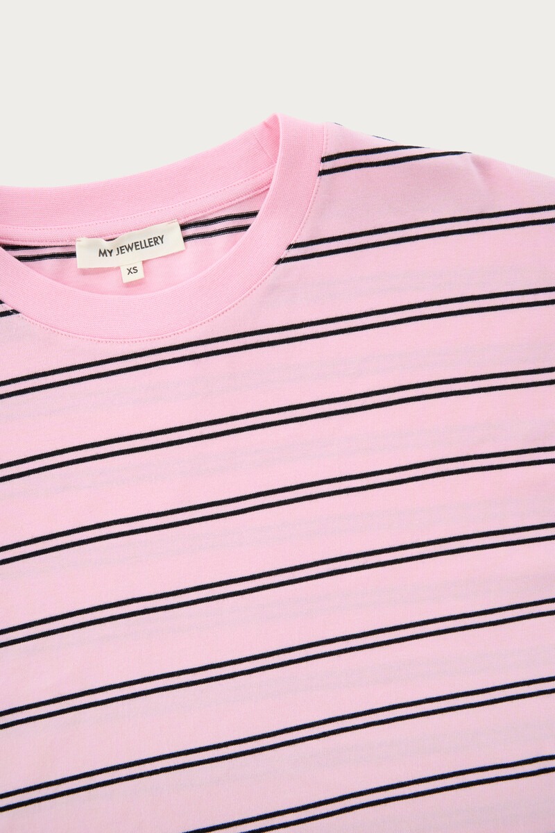 Pink boxy T-shirt with black stripes | My Jewellery