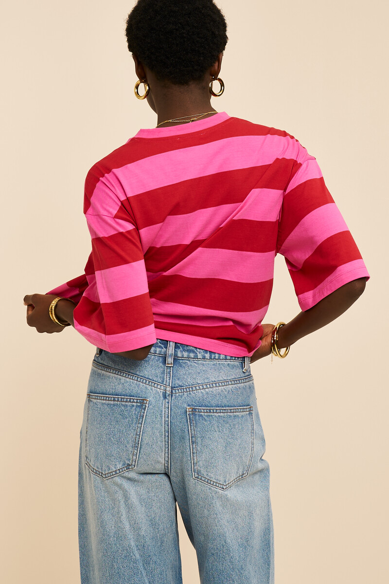 Pink boxy T-shirt with stripes | My Jewellery