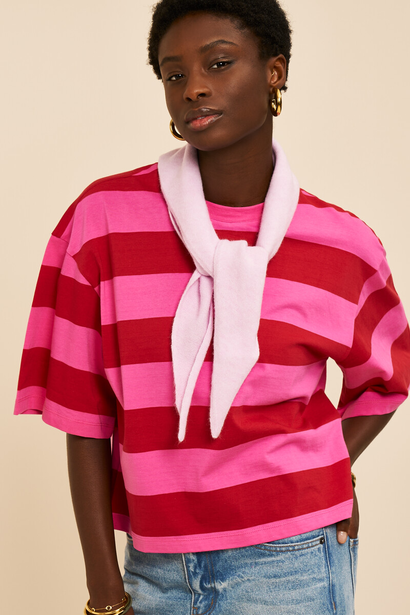 Pink boxy T-shirt with stripes | My Jewellery
