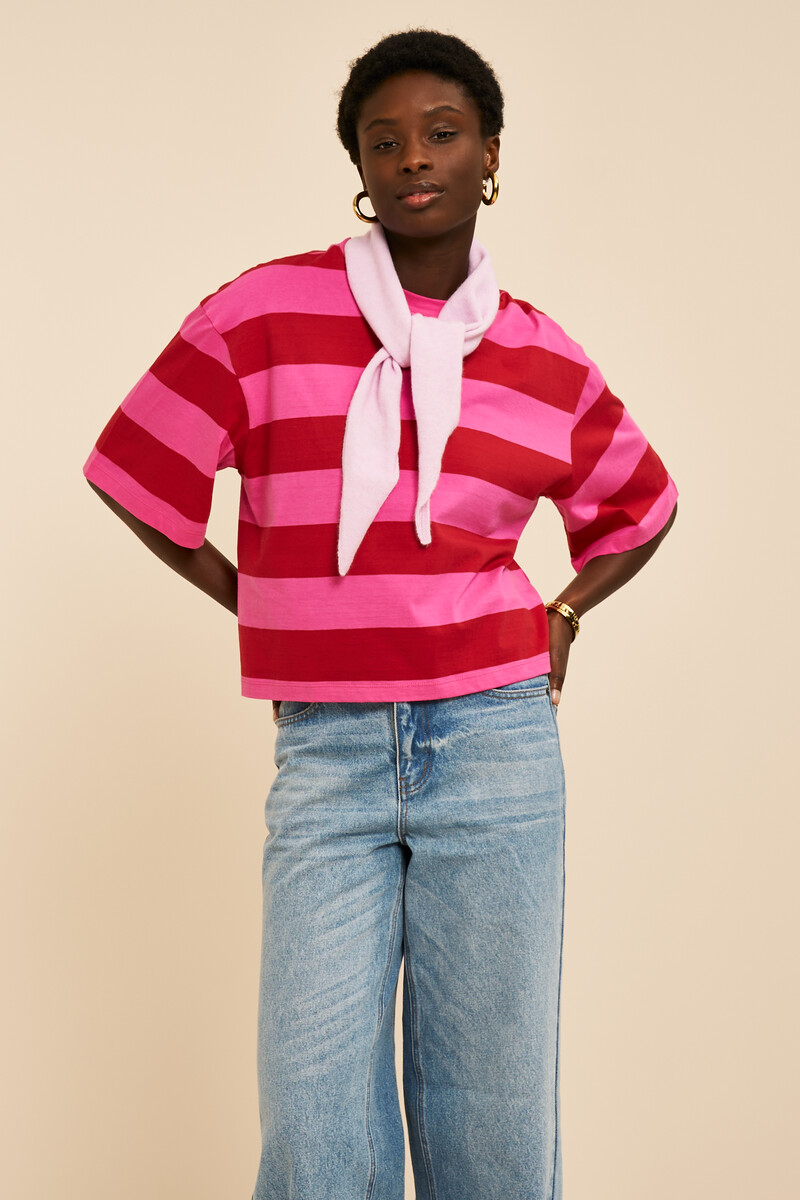 Pink boxy T-shirt with stripes | My Jewellery