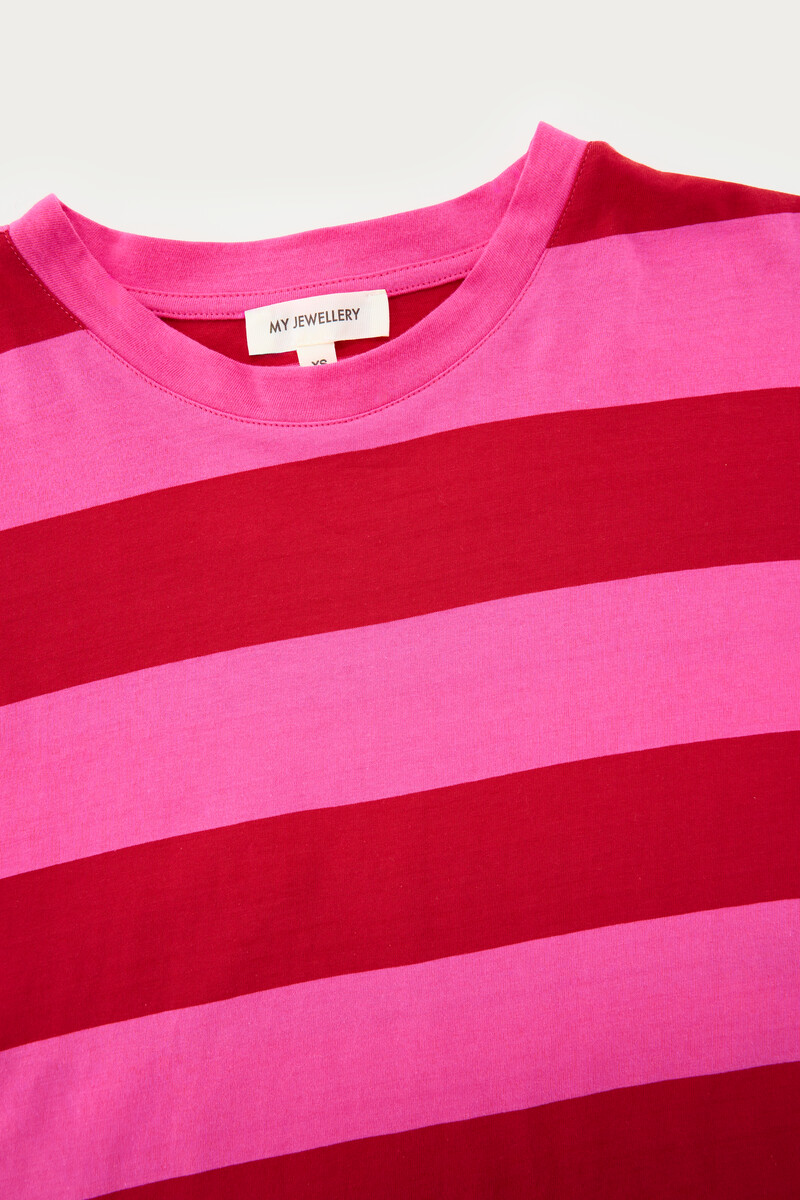 Pink boxy T-shirt with stripes | My Jewellery