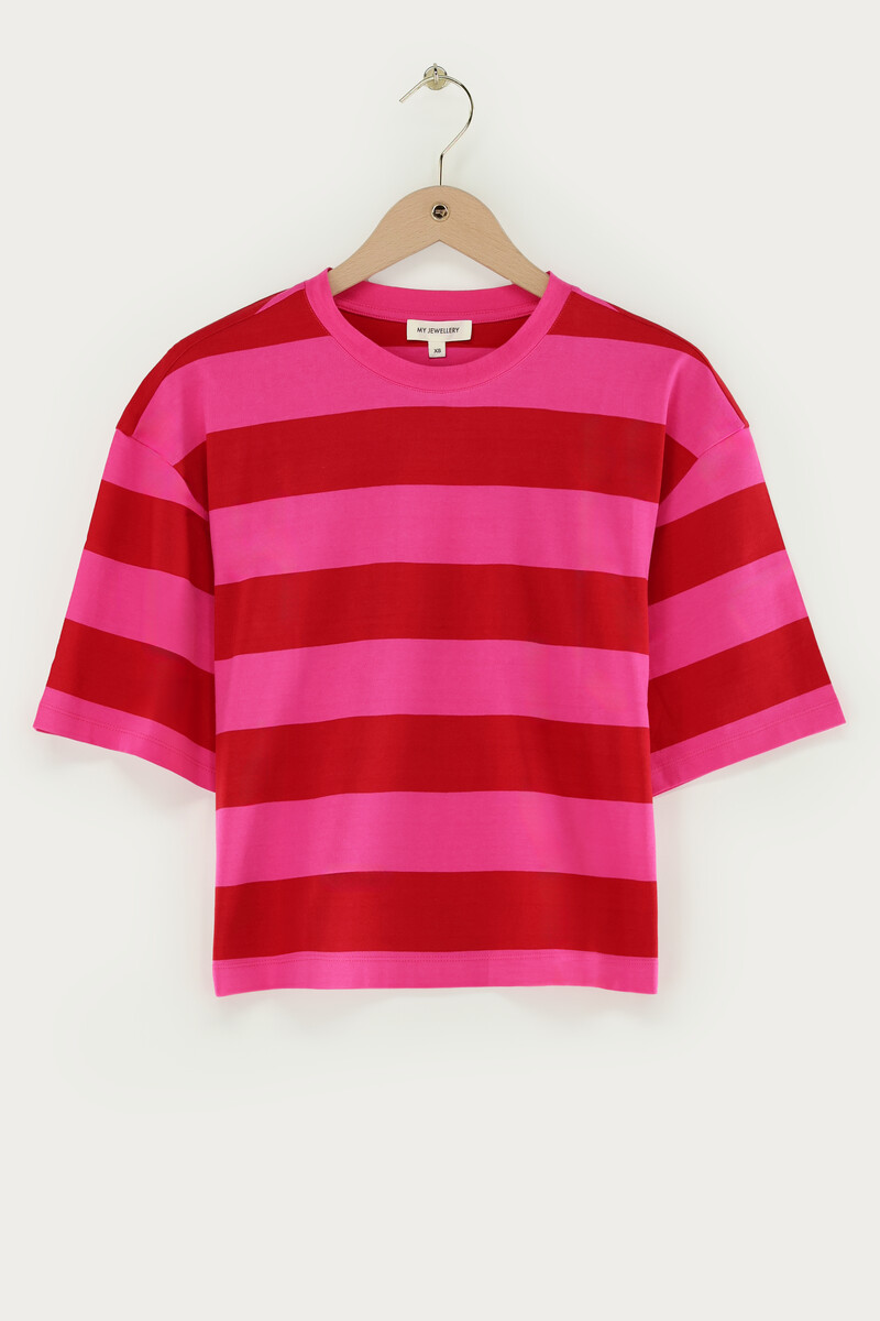 Pink boxy T-shirt with stripes | My Jewellery