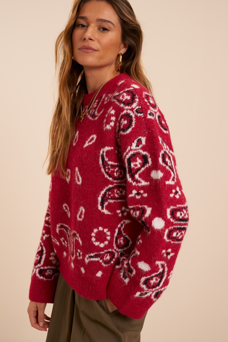 Pink brushed sweater with paisley print | My Jewellery
