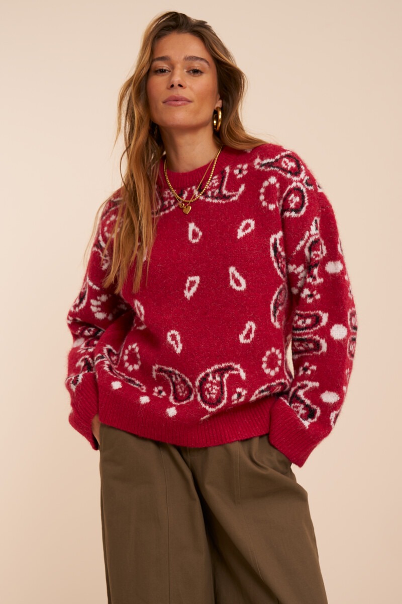 Pink brushed sweater with paisley print | My Jewellery