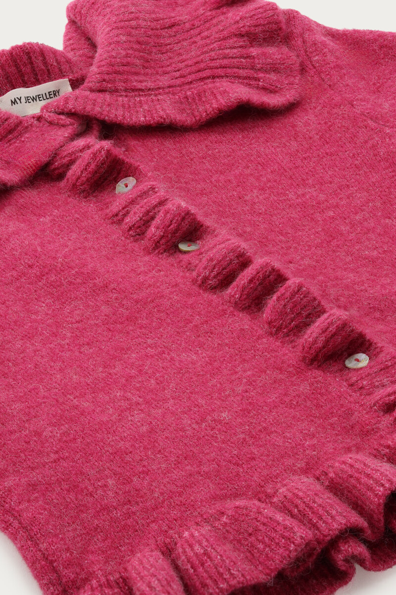 Pink cardigan with ruffle collar | My Jewellery