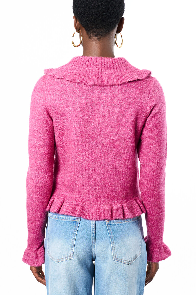 Pink cardigan with ruffle collar | My Jewellery