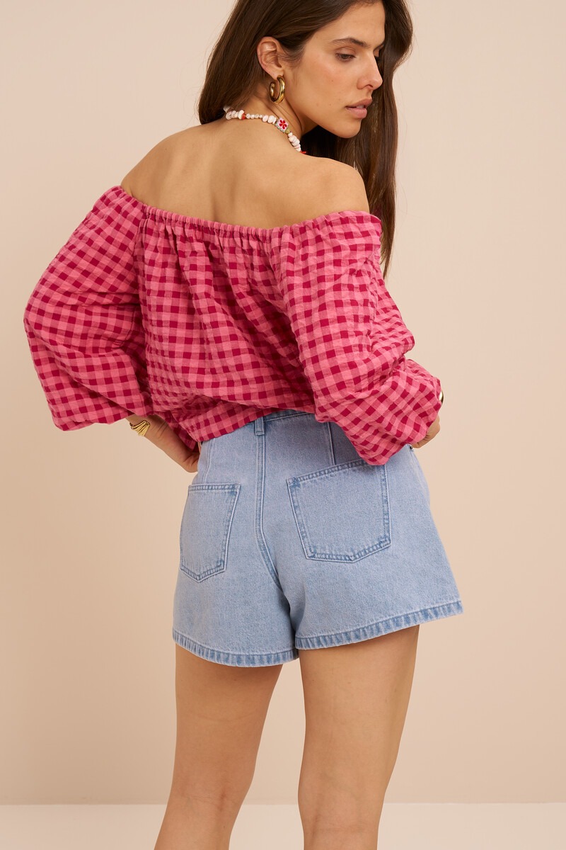 Pink checked off-shoulder top | My Jewellery
