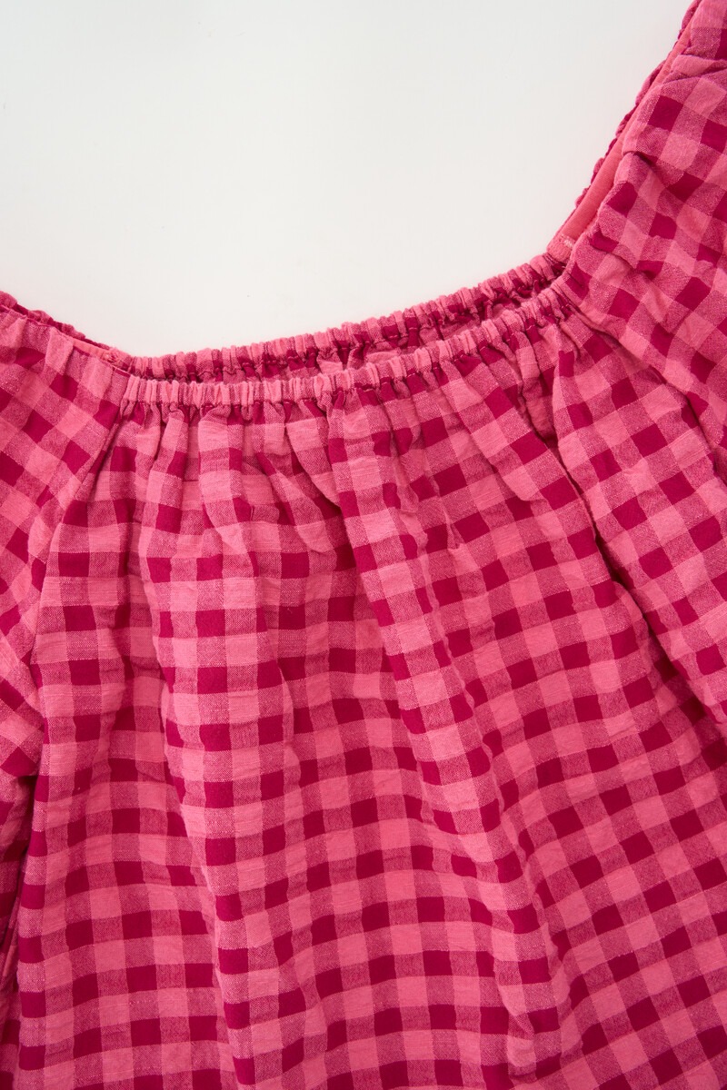 Pink checked off-shoulder top | My Jewellery