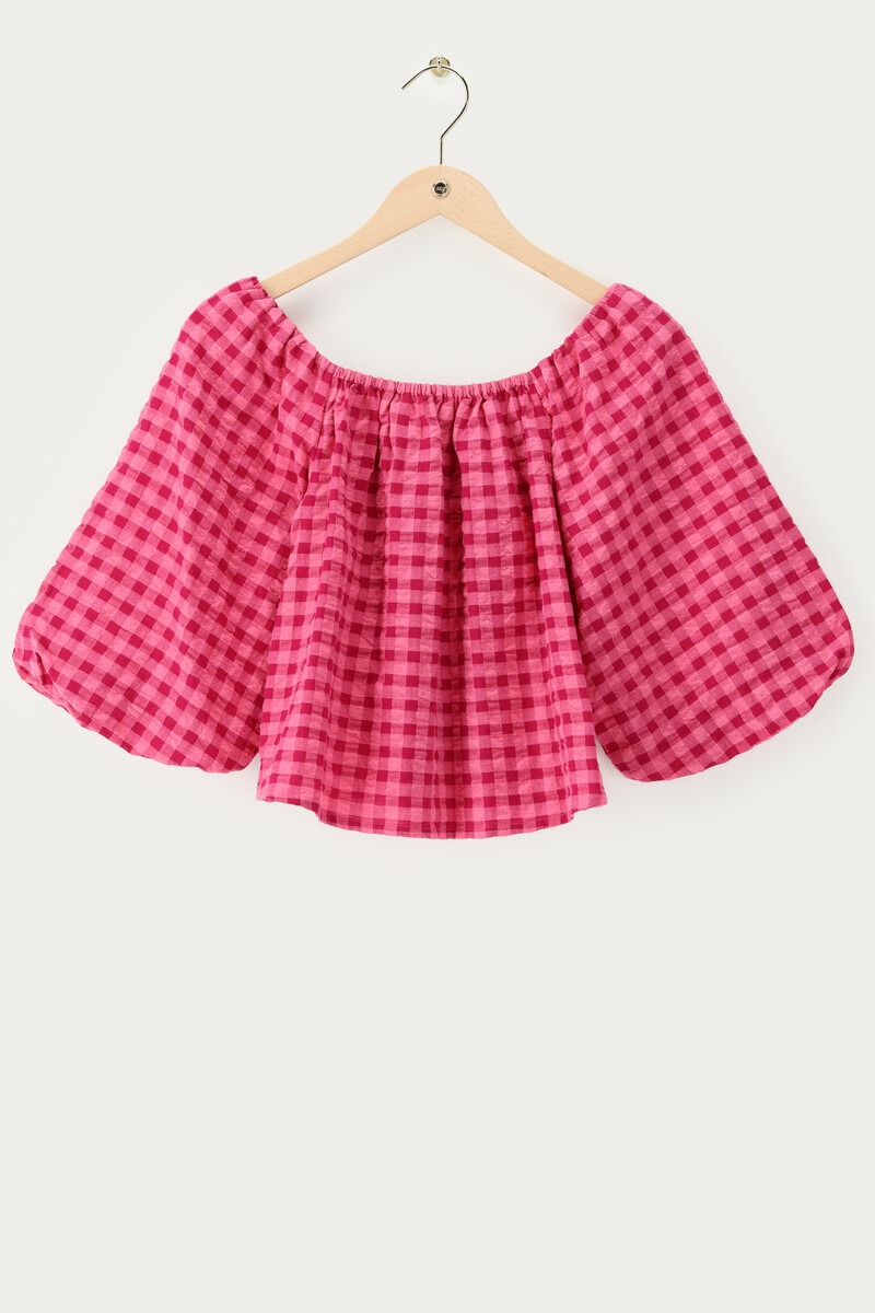 Pink checked off-shoulder top | My Jewellery