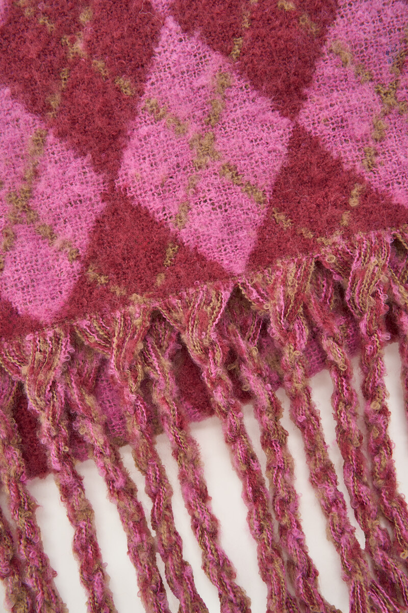 Pink checked scarf with fringes | My Jewellery