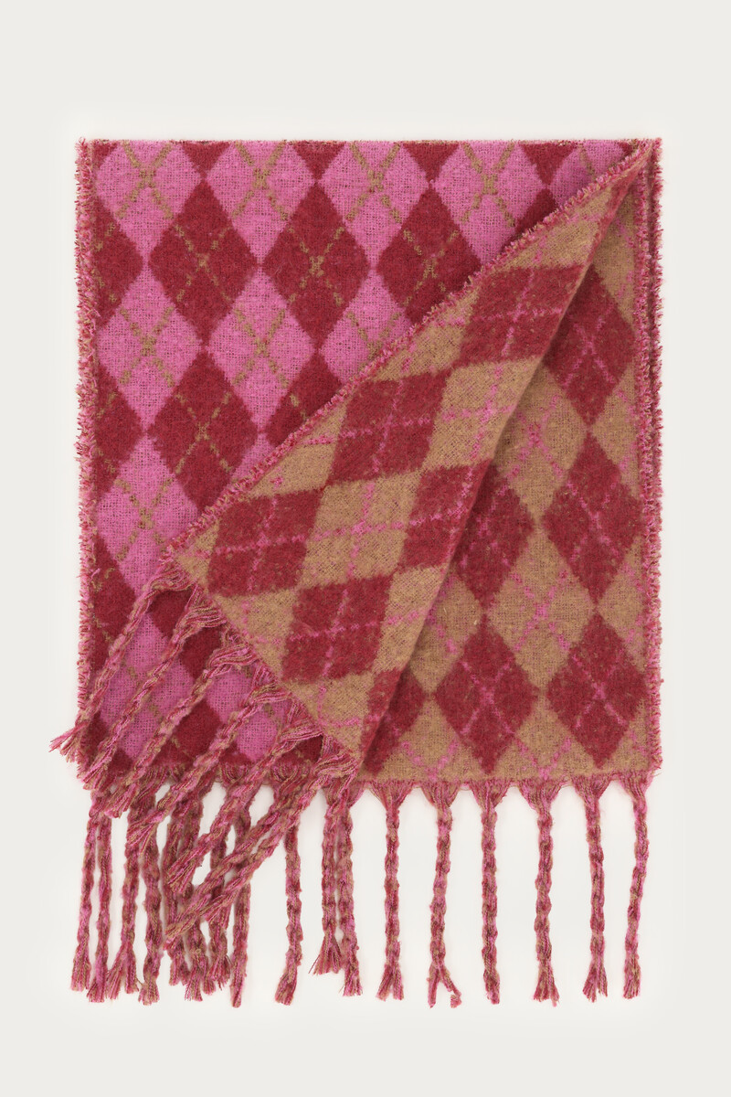 Pink checked scarf with fringes | My Jewellery