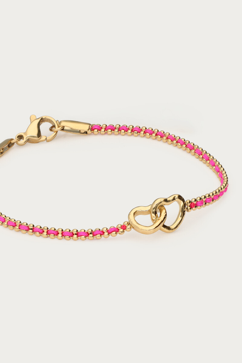  Pink cord bracelet with double heart | My Jewellery