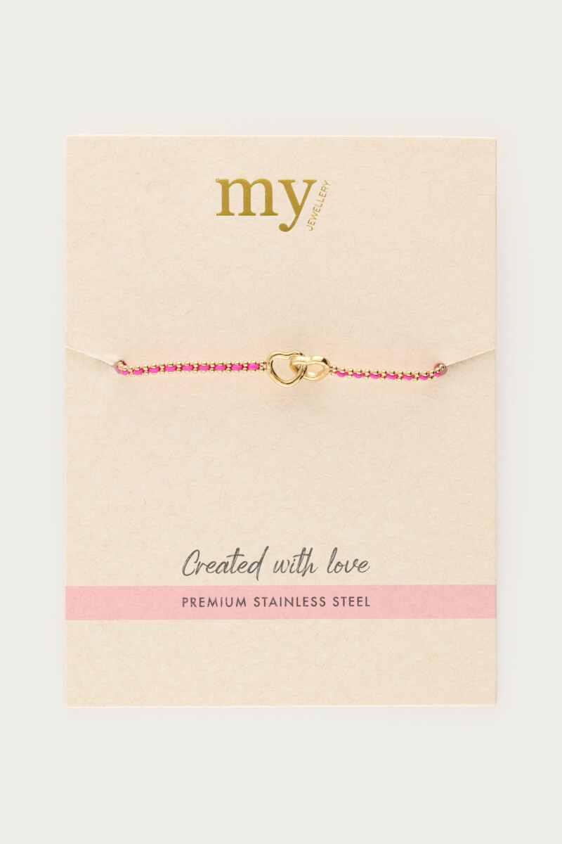  Pink cord bracelet with double heart | My Jewellery
