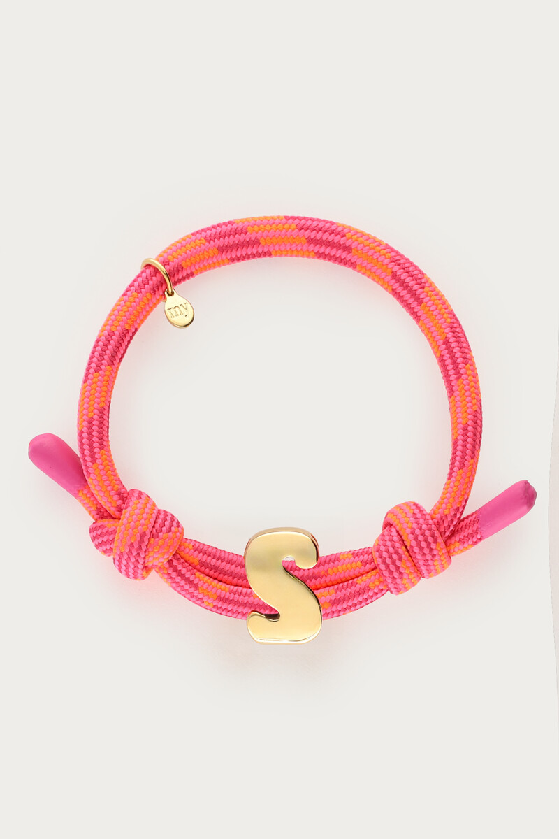 Roze touw armband met initial
