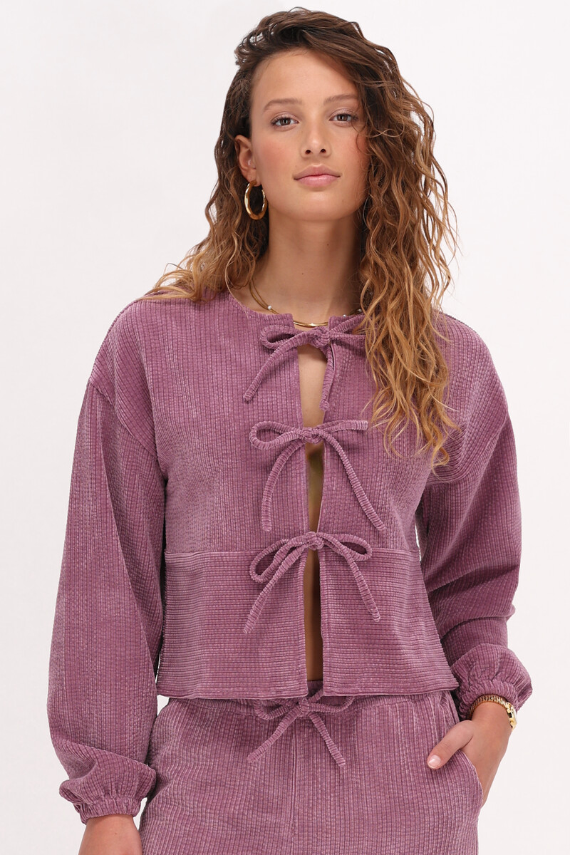 Pink corduroy top with bows | My Jewellery
