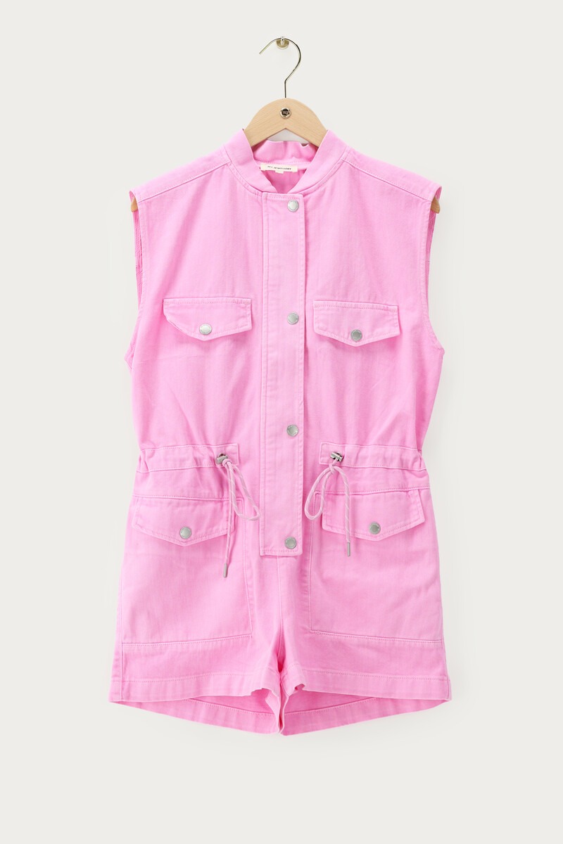 Pink denim playsuit with drawstring details |My Jewellery