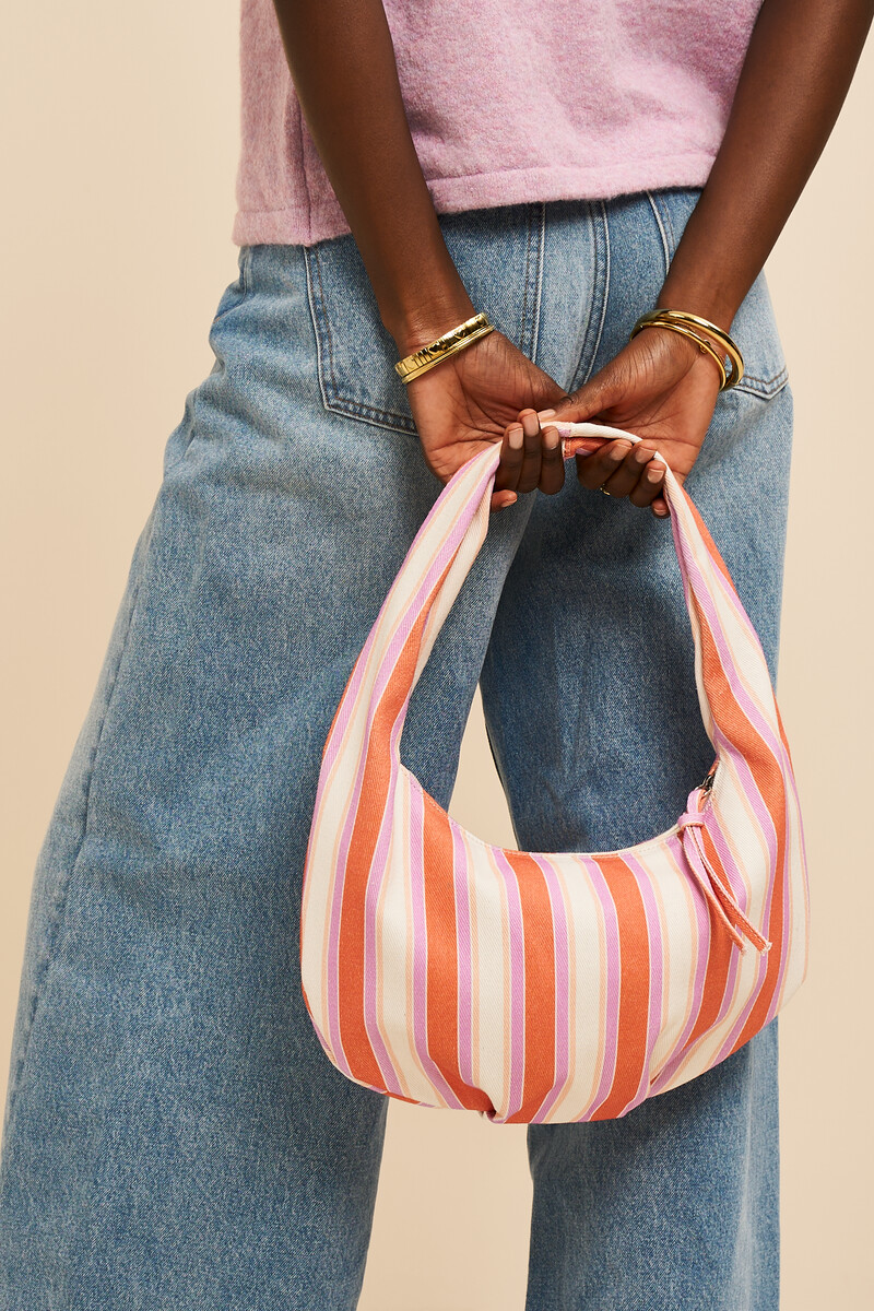 Pink denim shoulder bag with stripes | My Jewellery