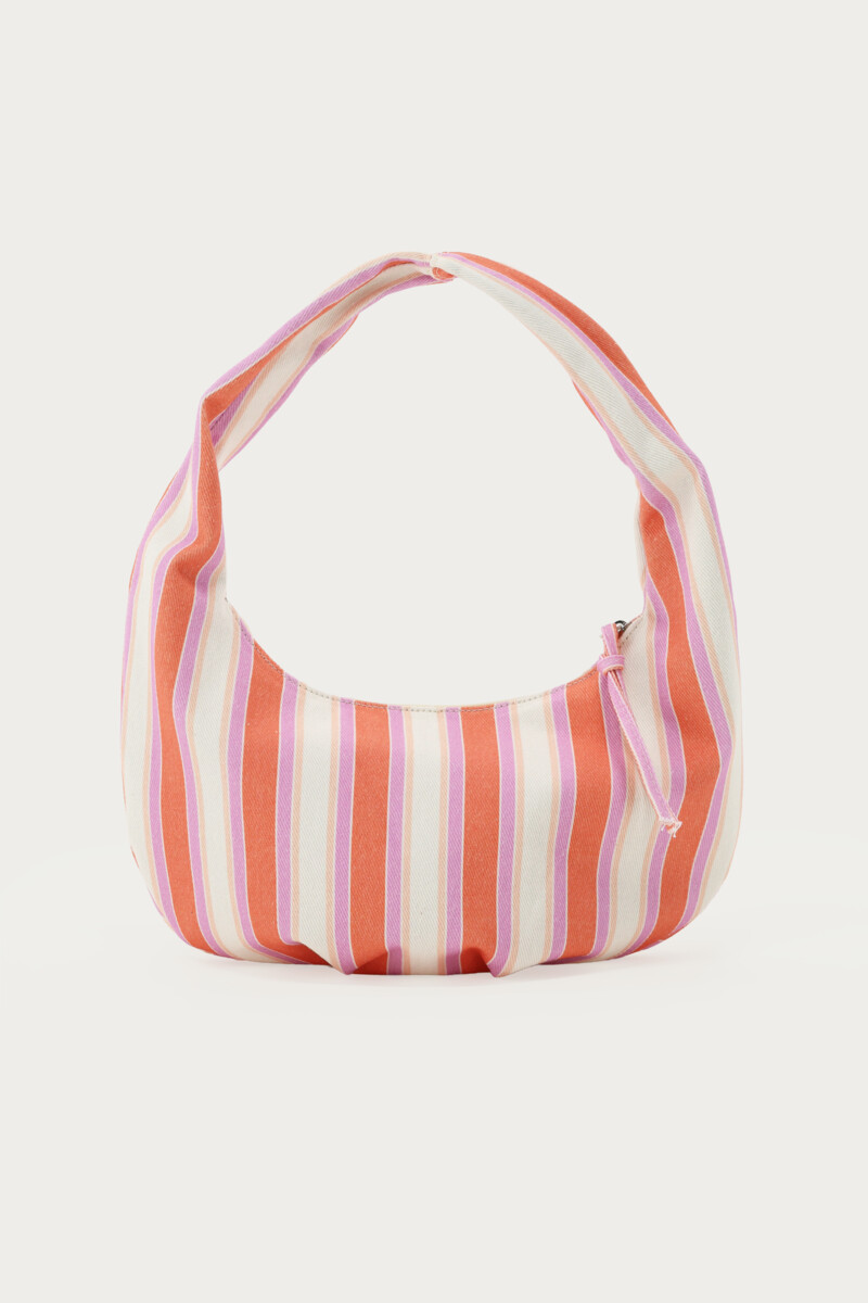 Pink denim shoulder bag with stripes | My Jewellery