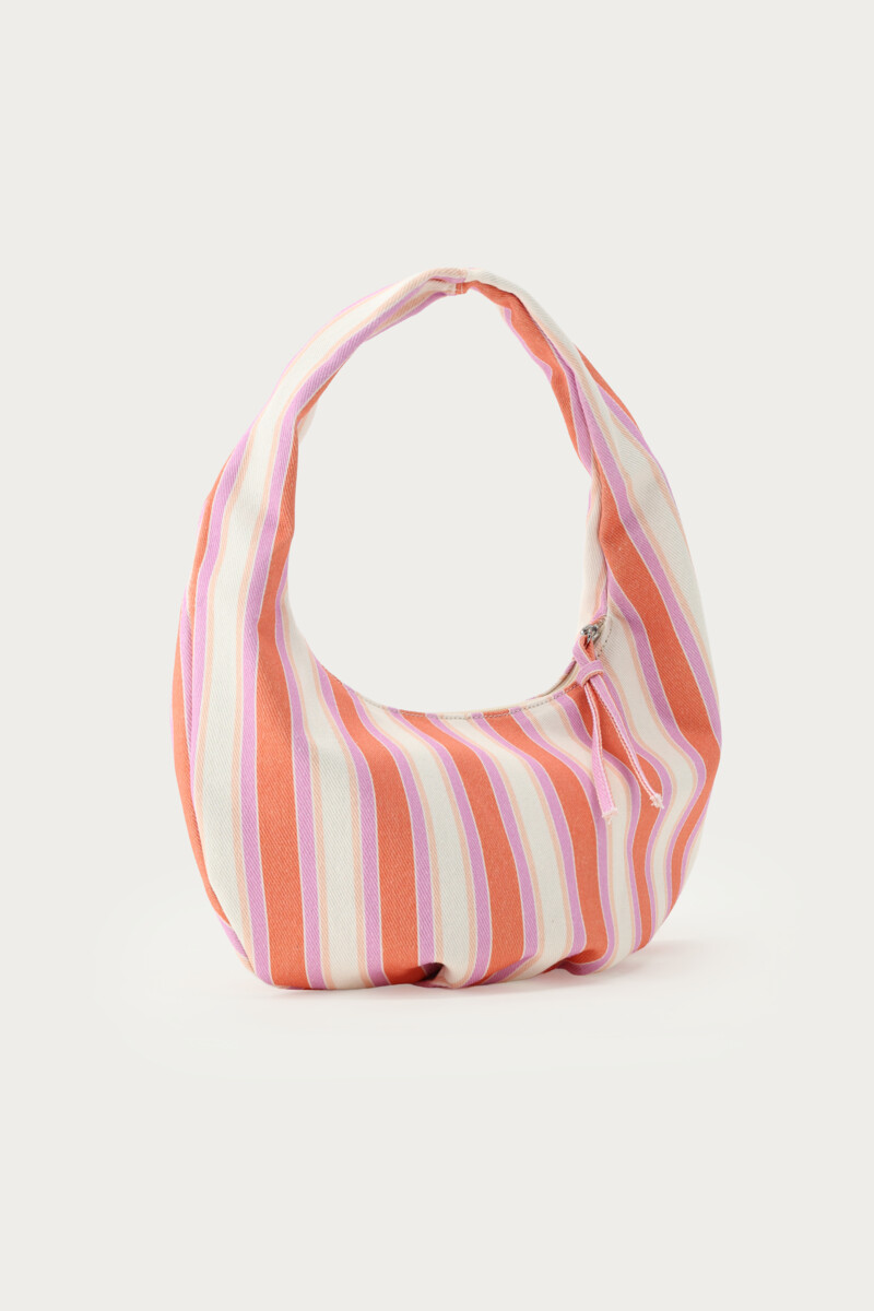Pink denim shoulder bag with stripes | My Jewellery