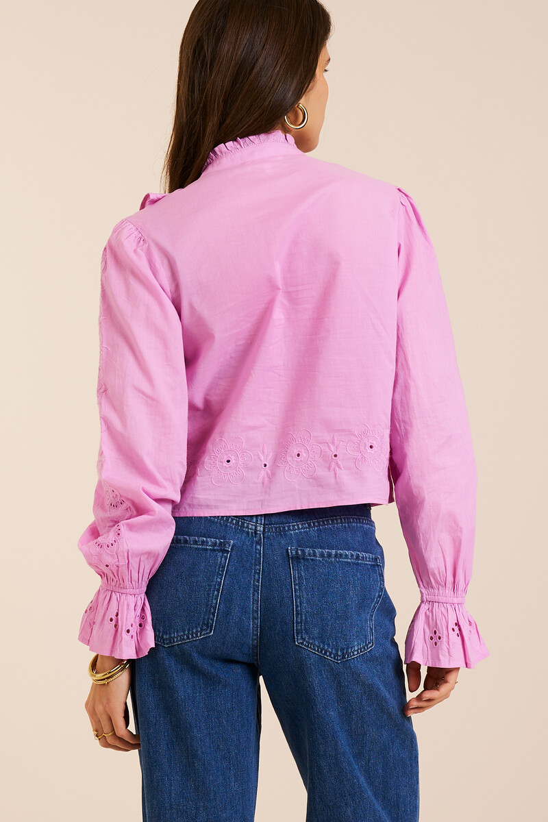 Pink embroidery top with v-neckline and bows | My Jewellery