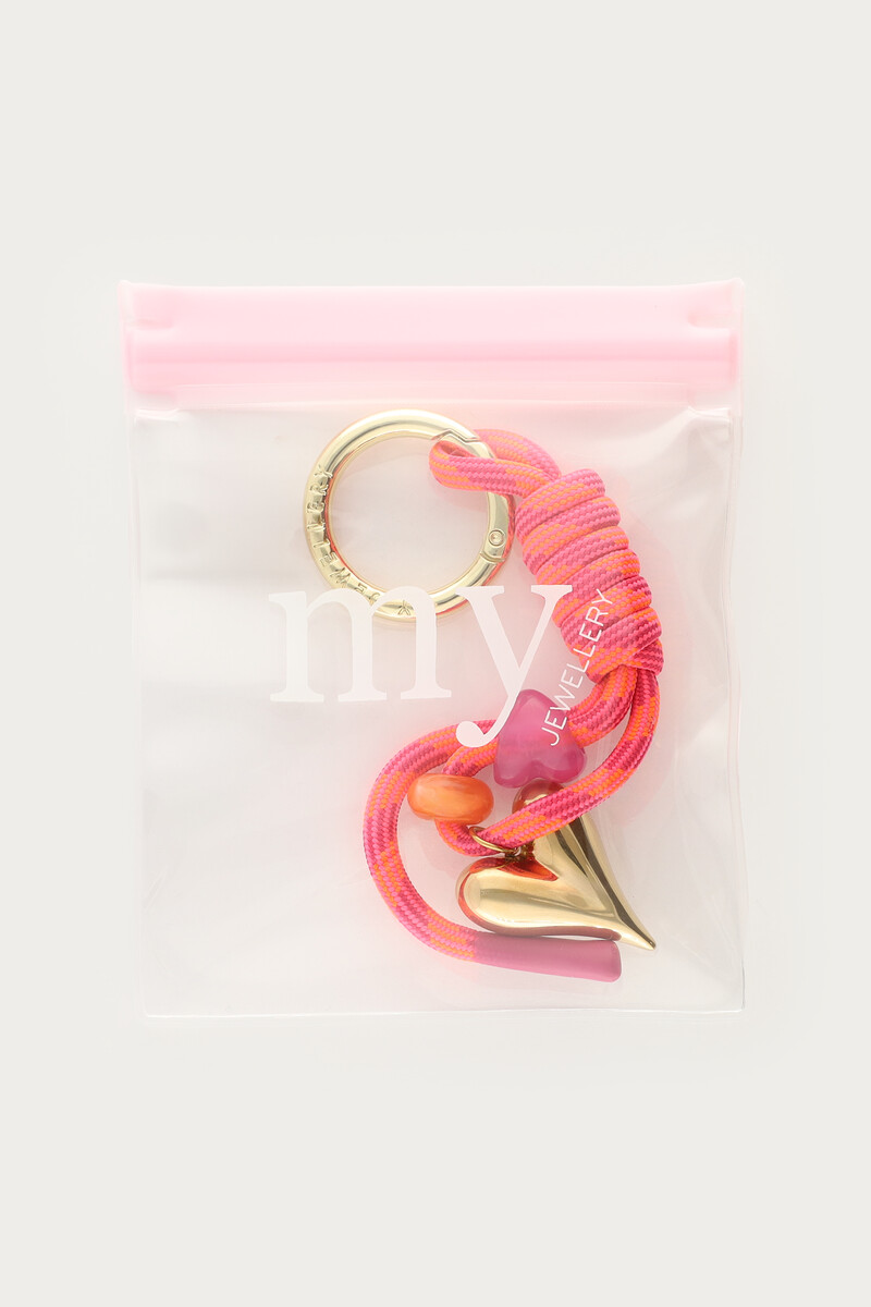 Pink hearts bag charm with cord and beads | My Jewellery