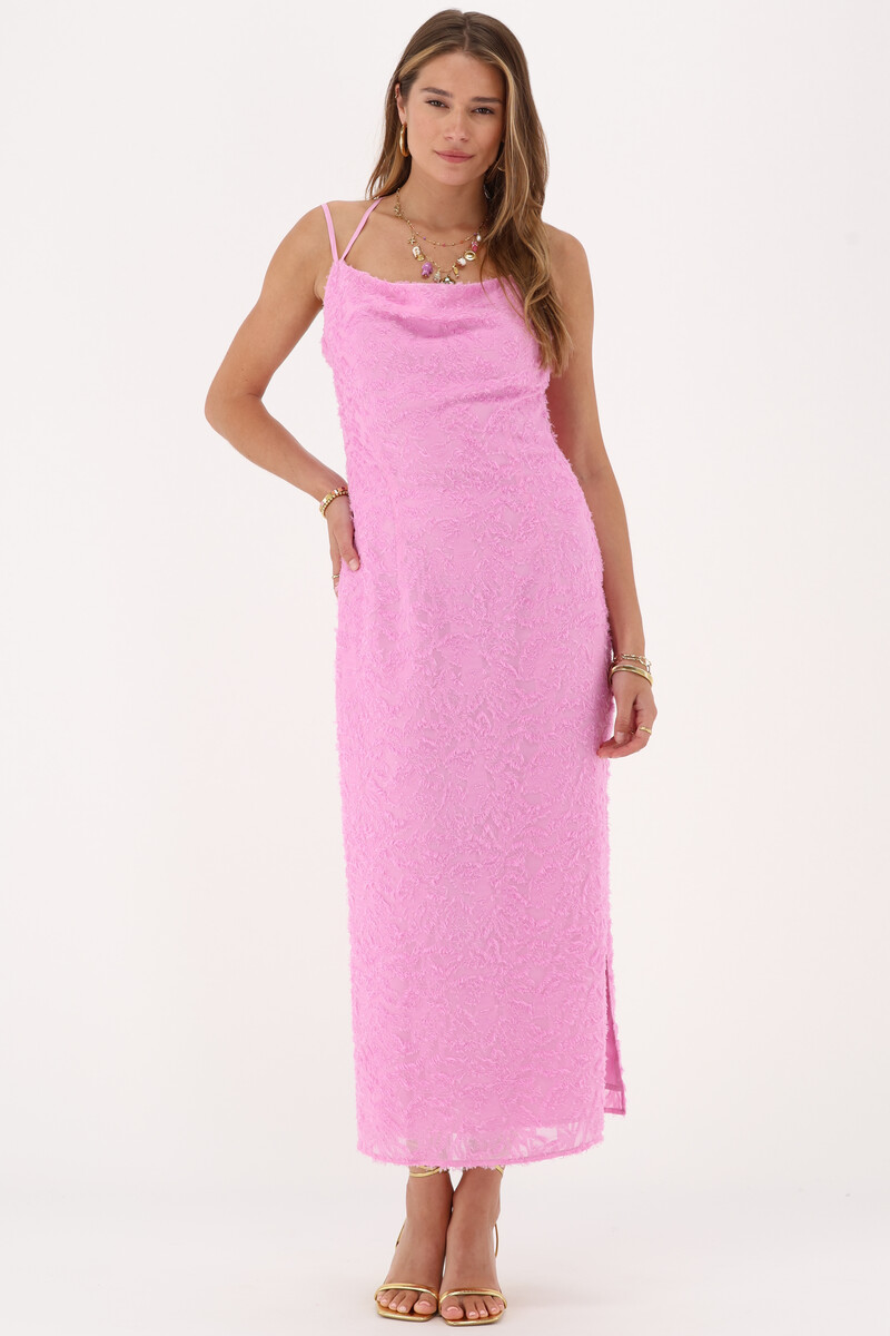 Pink jacquard dress with feathers | My Jewellery