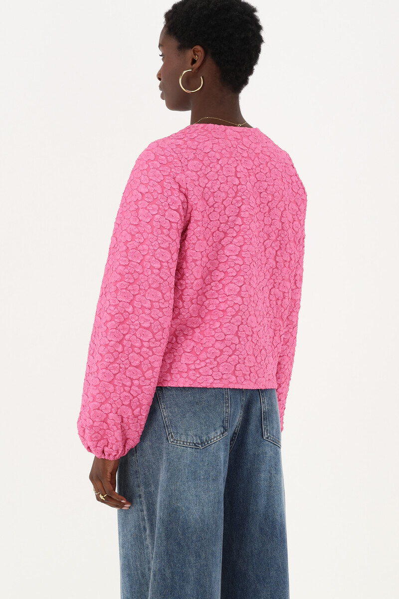 Pink jacquard top with button closure | My Jewellery