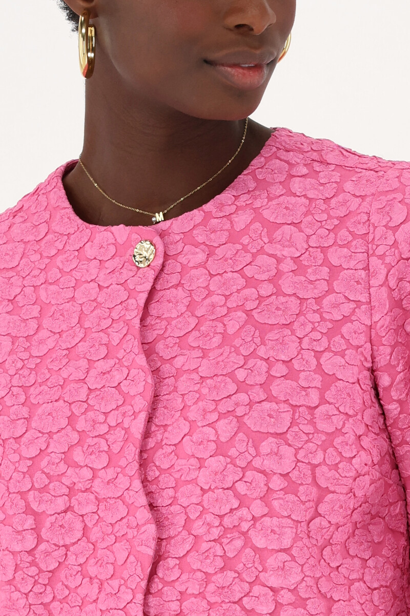 Pink jacquard top with button closure | My Jewellery