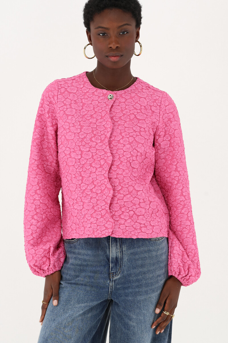 Pink jacquard top with button closure | My Jewellery