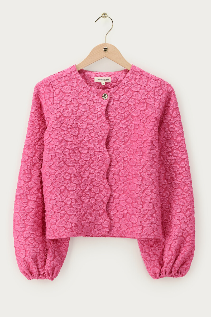 Pink jacquard top with button closure | My Jewellery