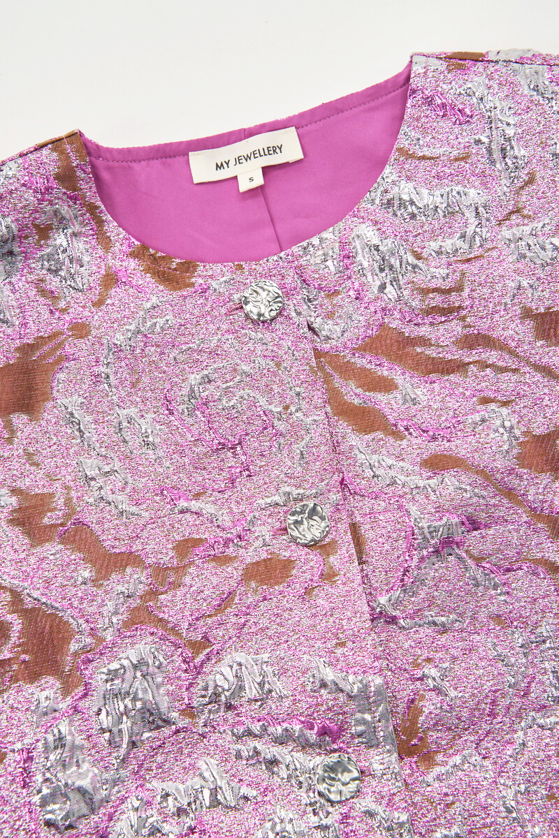 Pink jacquard top with short puff sleeves | My Jewellery