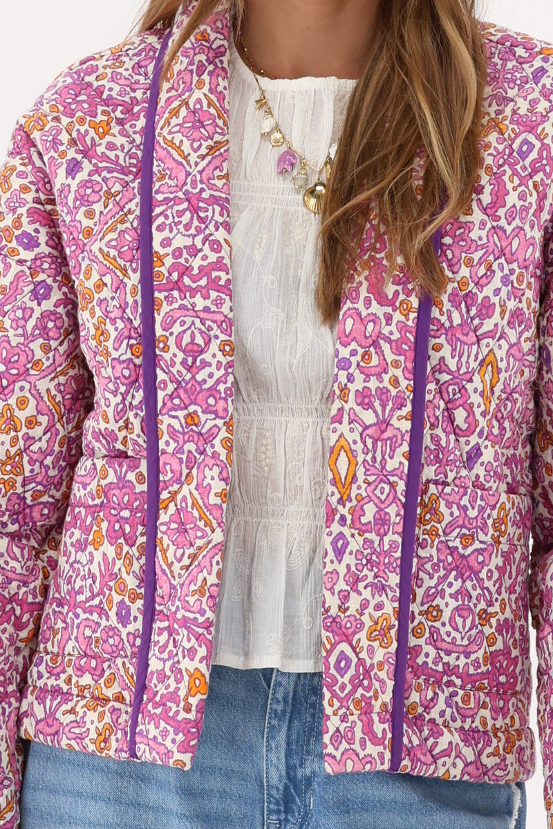 Pink kimono jacket with ikat floral print | My Jewellery