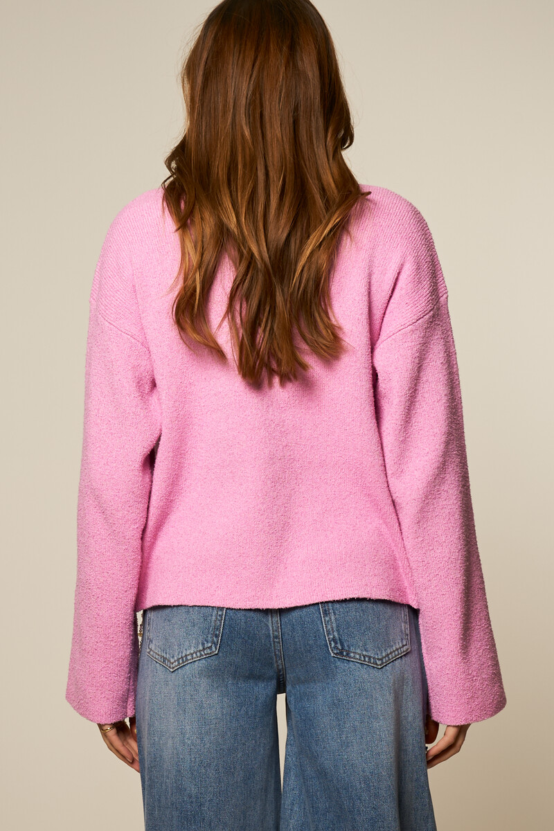 Pink knit cardigan with gold buttons | My Jewellery