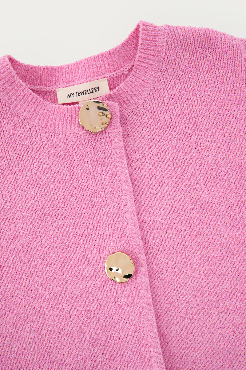Pink knit cardigan with gold buttons | My Jewellery