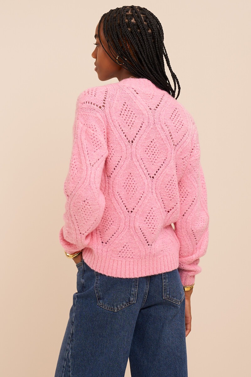 Pink knitted sweater with ajour | My Jewellery