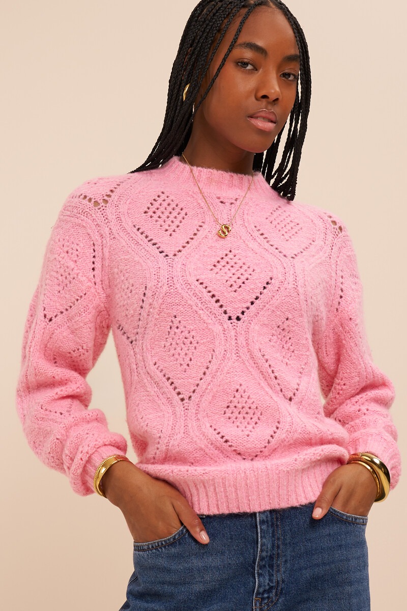Pink knitted sweater with ajour | My Jewellery