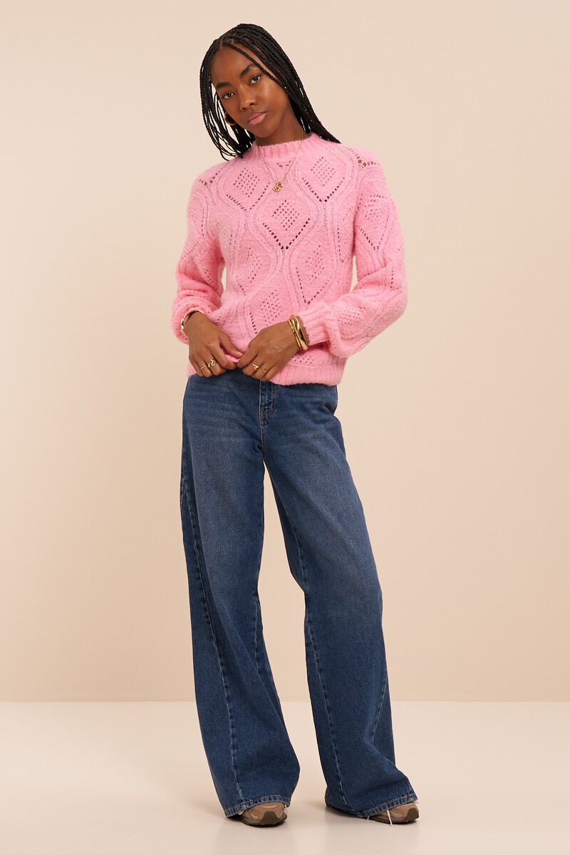Pink knitted sweater with ajour | My Jewellery
