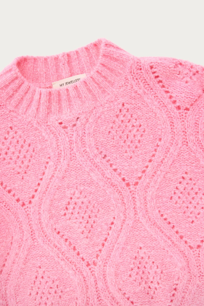Pink knitted sweater with ajour | My Jewellery