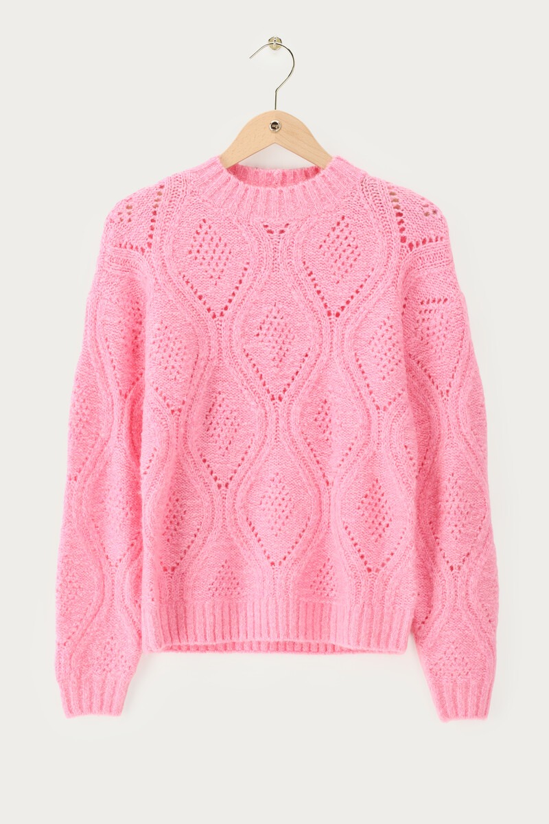 Pink knitted sweater with ajour | My Jewellery