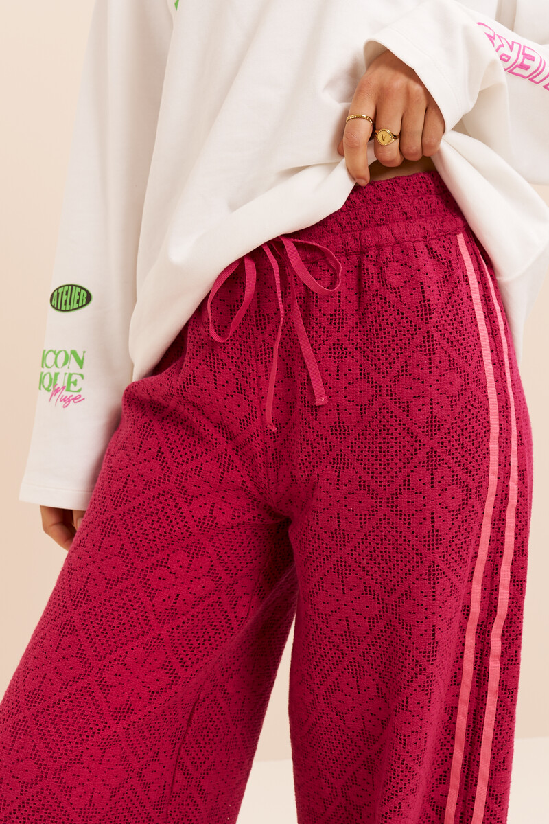 Pink lace trousers with side stripes | My Jewellery
